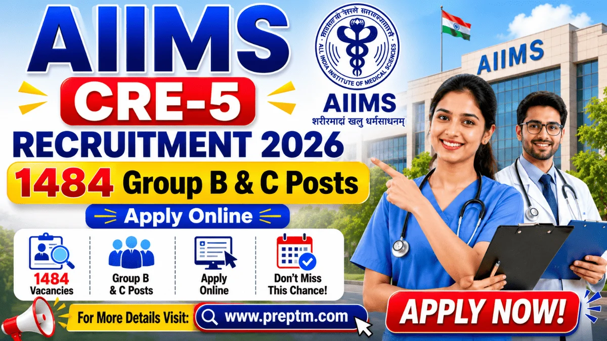 AIIMS CRE-5 Recruitment 2026: 1484 Group B & C Posts Apply Online